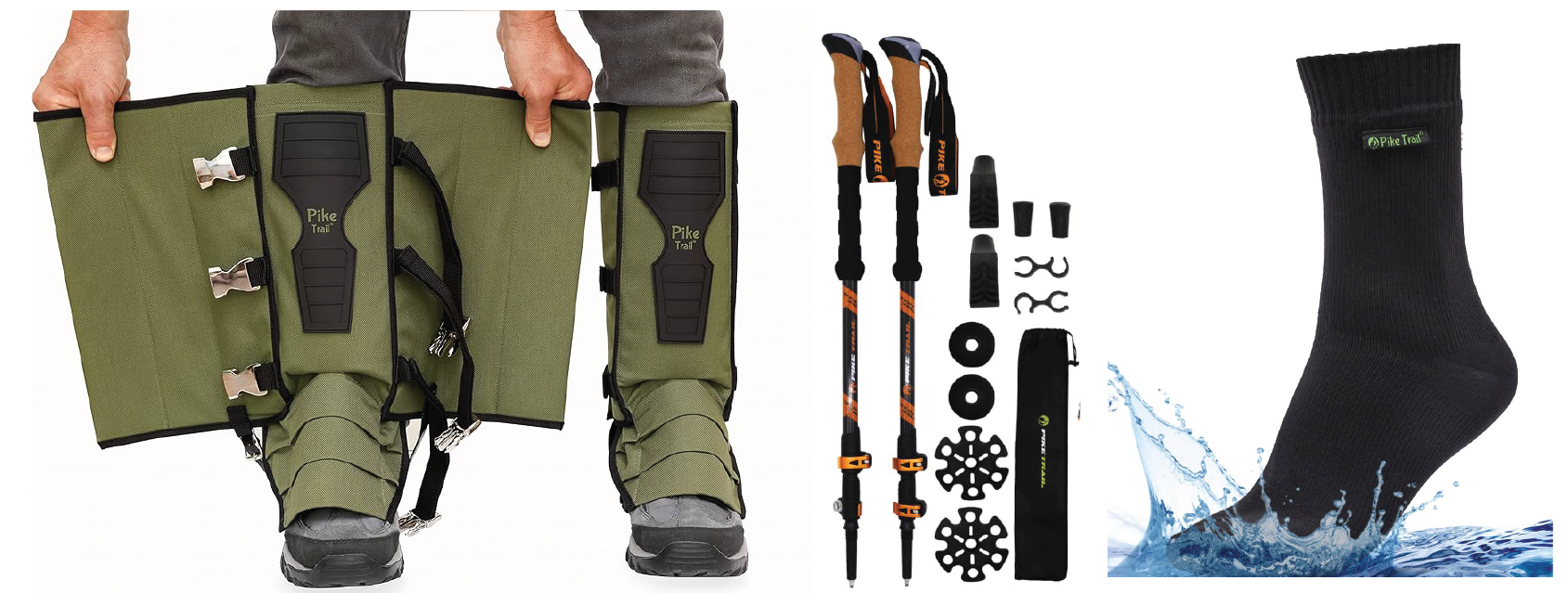Pike Trail "Ranger" Bundle: Snake Gaiters - Waterproof Socks - Trekking Poles