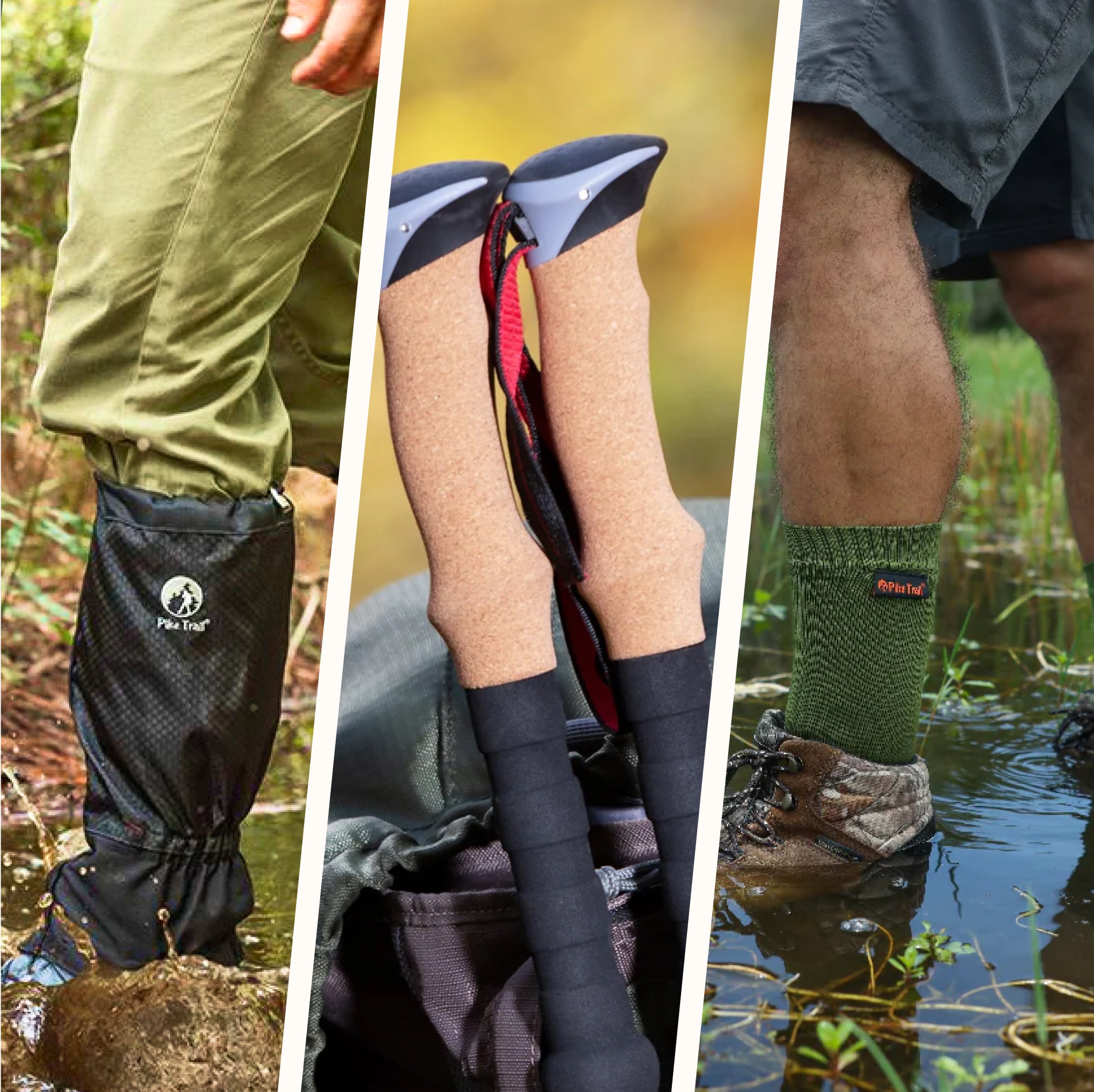 Pike Trail "Hiker" Bundle: Leg Gaiters - Waterproof Socks - Trekking Poles