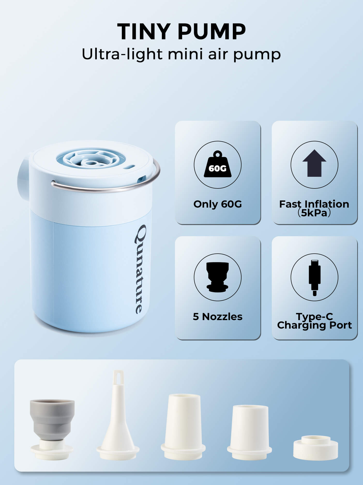 Qunature Mini Electric Air Pump for Camping & Outdoor Gear