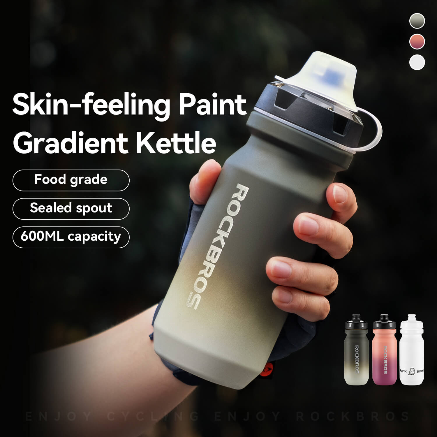 Bike Water Bottle with Soft-Touch Grip & Pull-Top Lid - 600/750ml