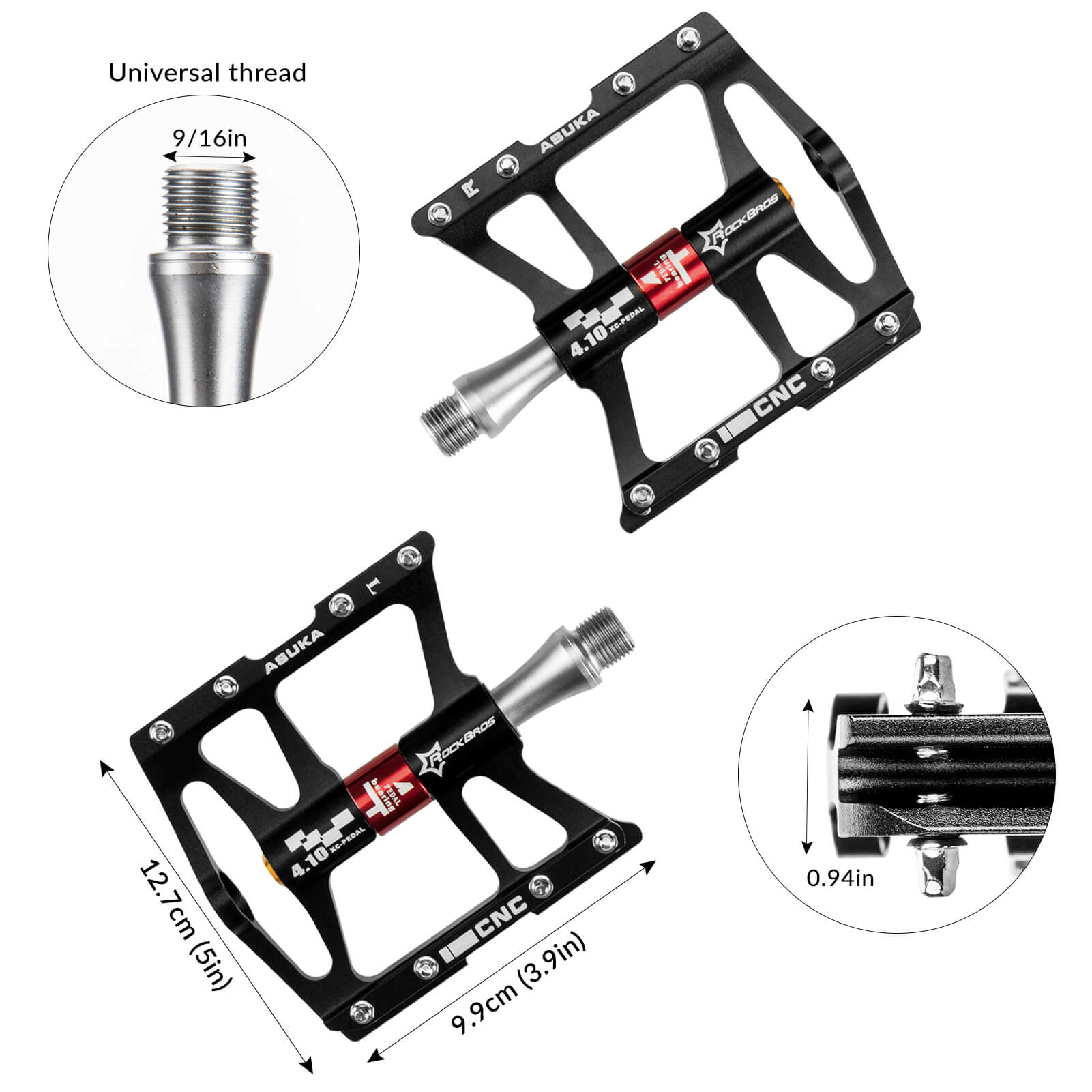 Aluminum Alloy 4 Bearings Mountain Bike Pedals