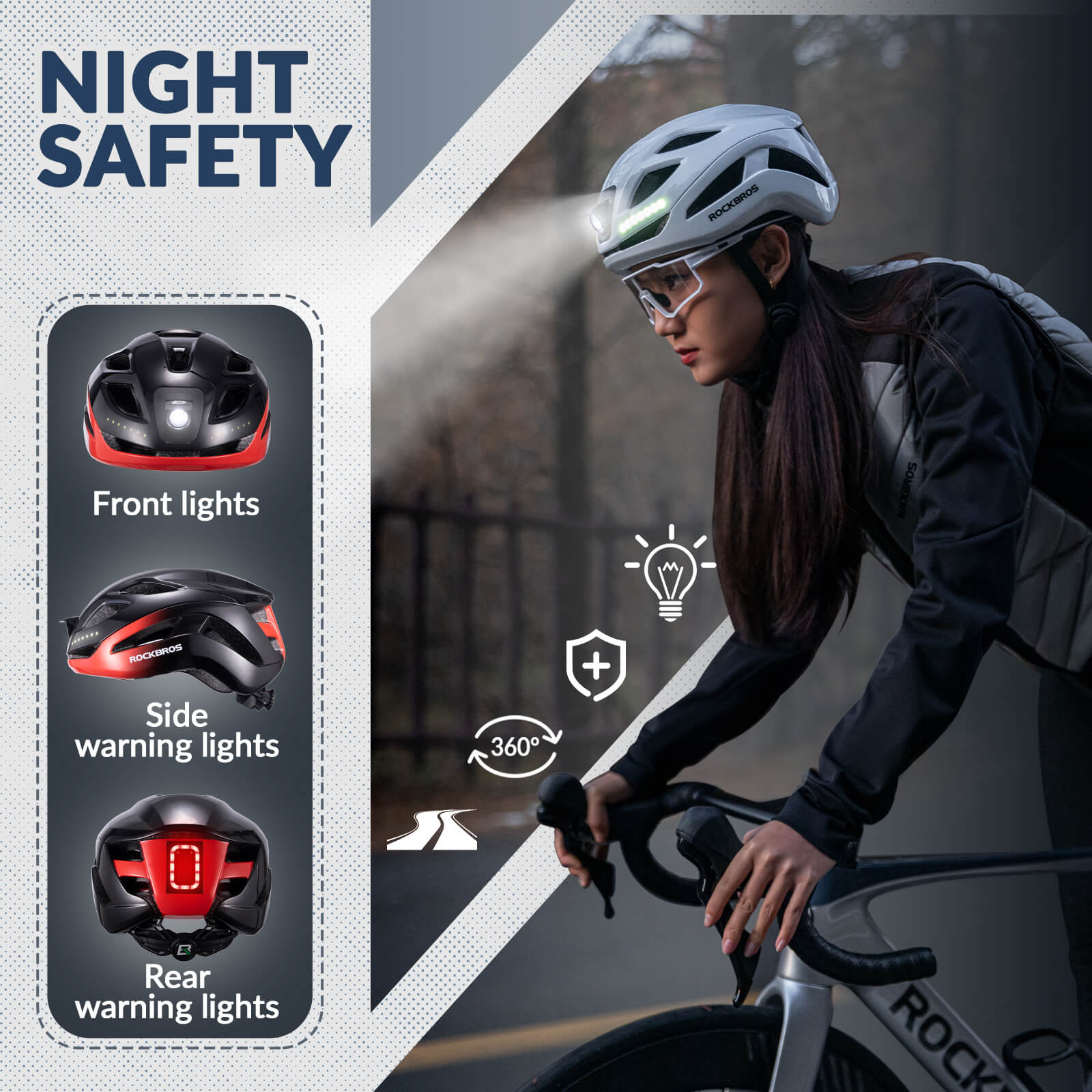 Bike Helmet with LED Front and Rear Light