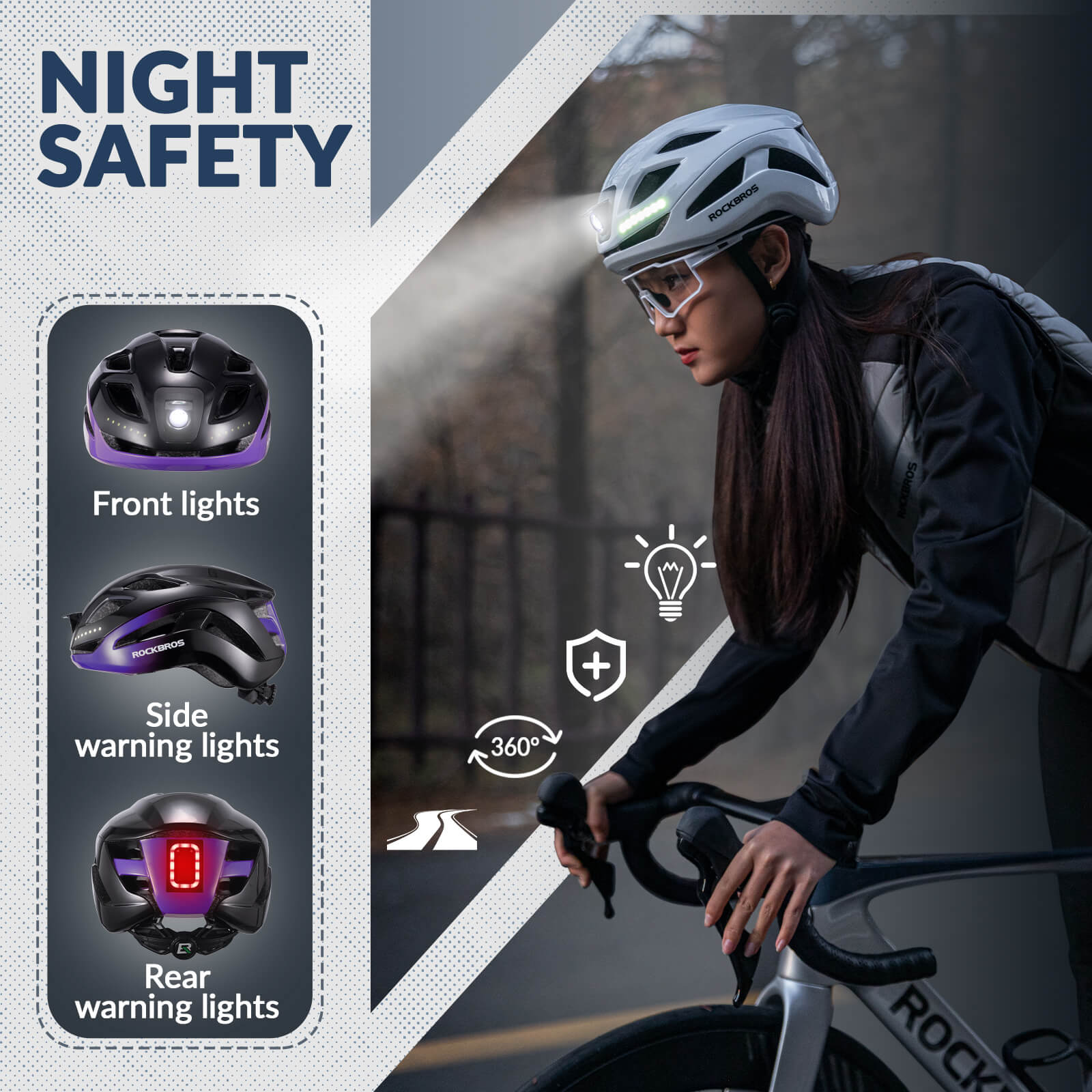 Bike Helmet with LED Front and Rear Light