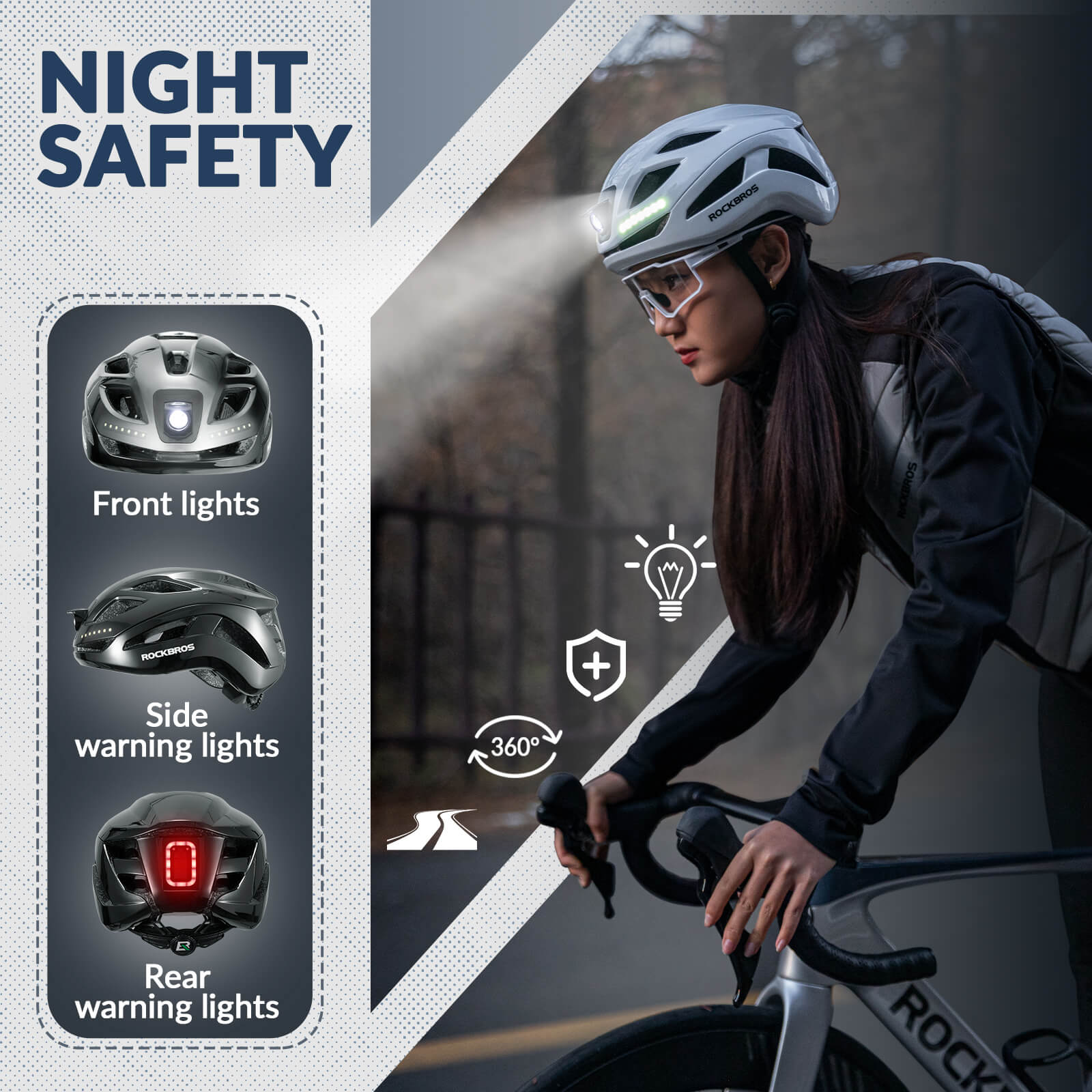 Bike Helmet with LED Front and Rear Light
