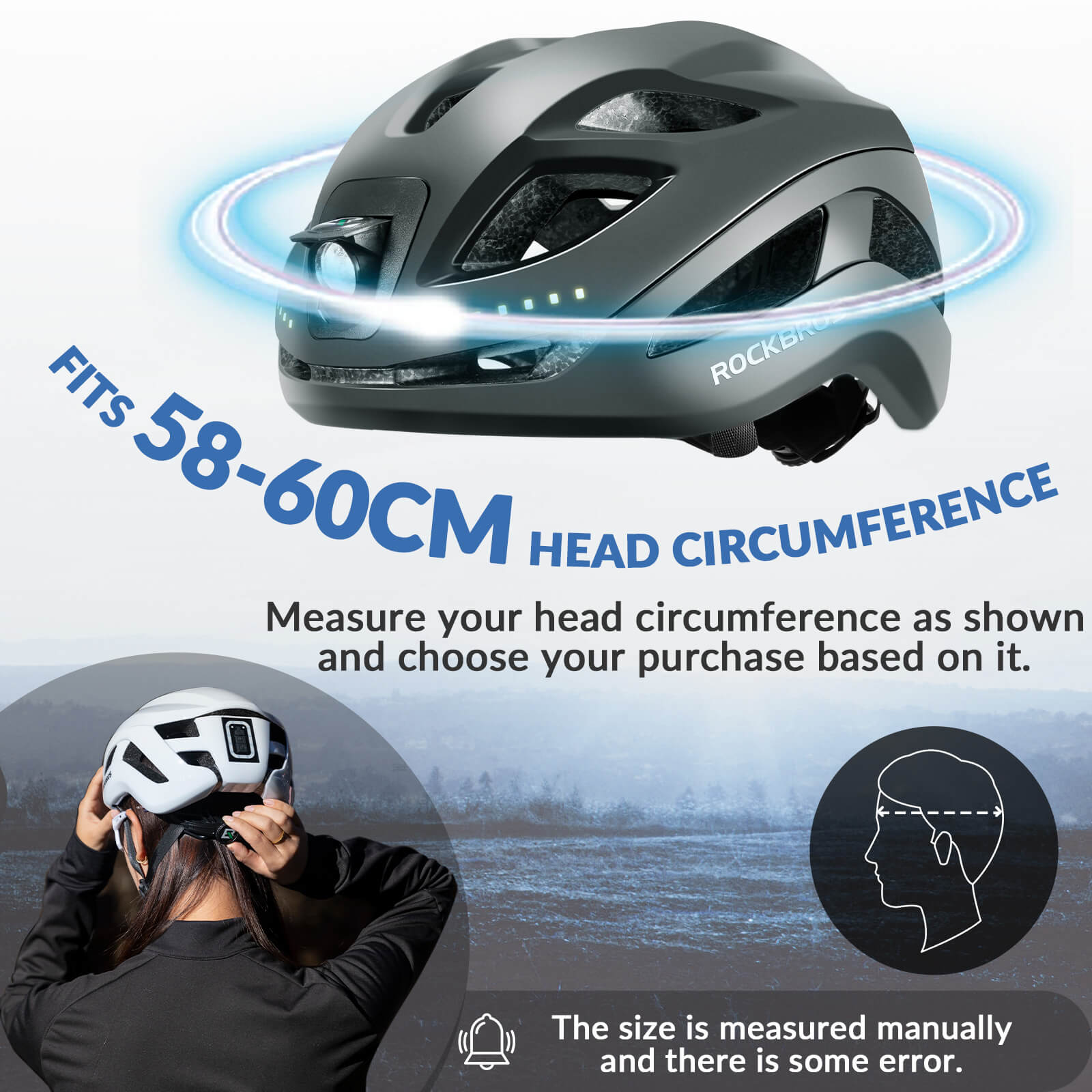 Bike Helmet with LED Front and Rear Light