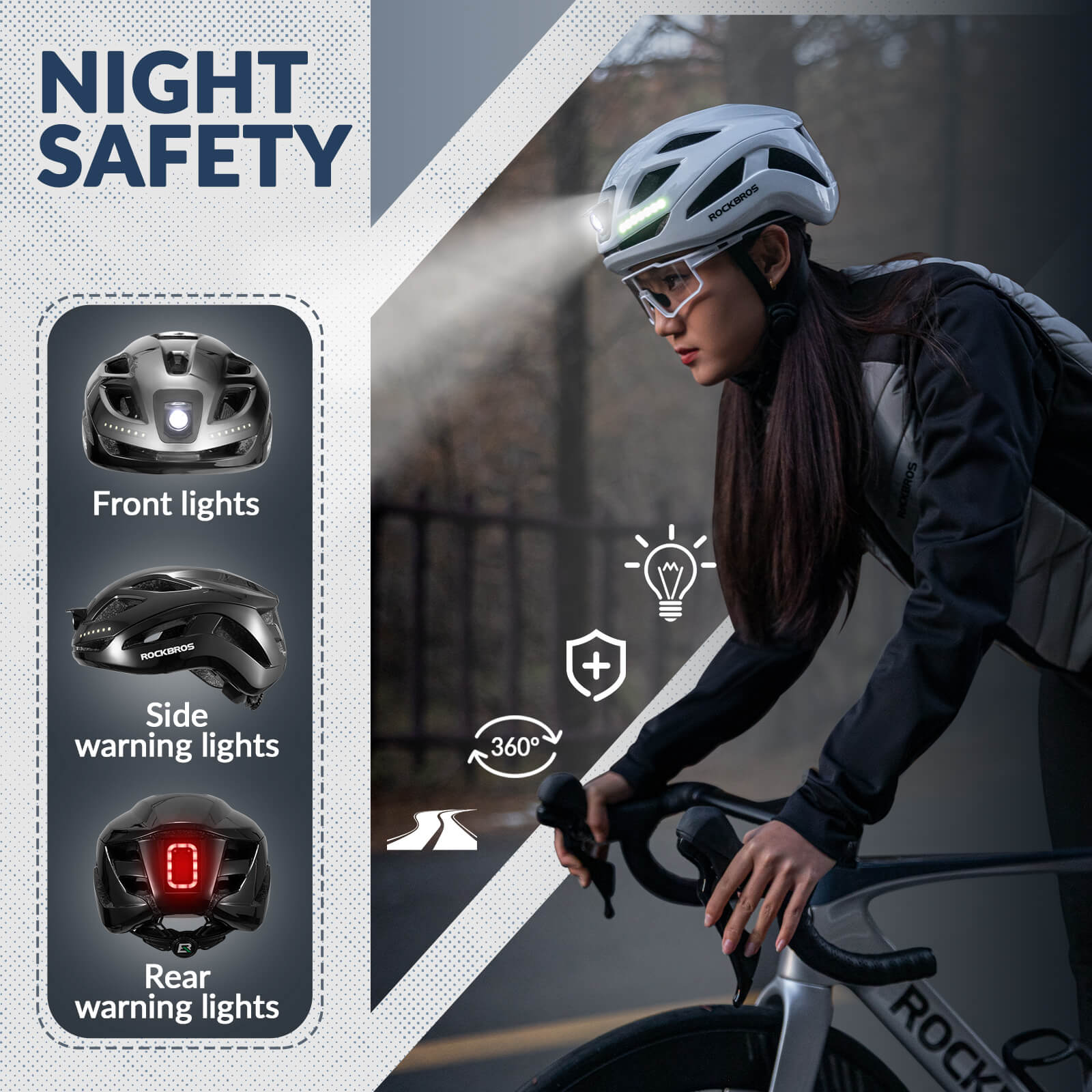 Bike Helmet with LED Front and Rear Light