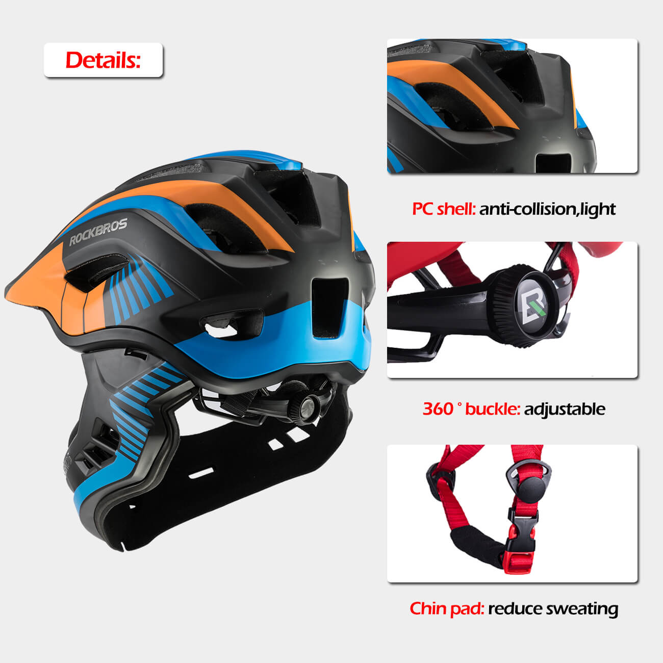 ROCKBROS Kids Bike Helmet Full Face Safety Helmet