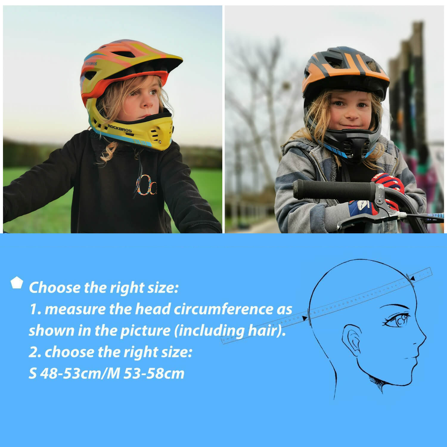 ROCKBROS Kids Bike Helmet Full Face Safety Helmet