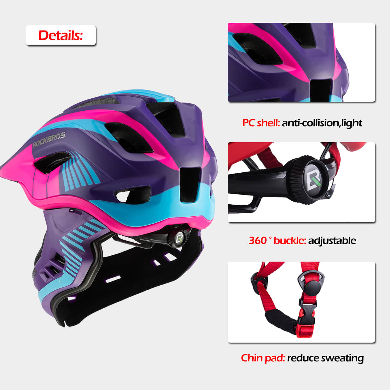 ROCKBROS Kids Bike Helmet Full Face Safety Helmet