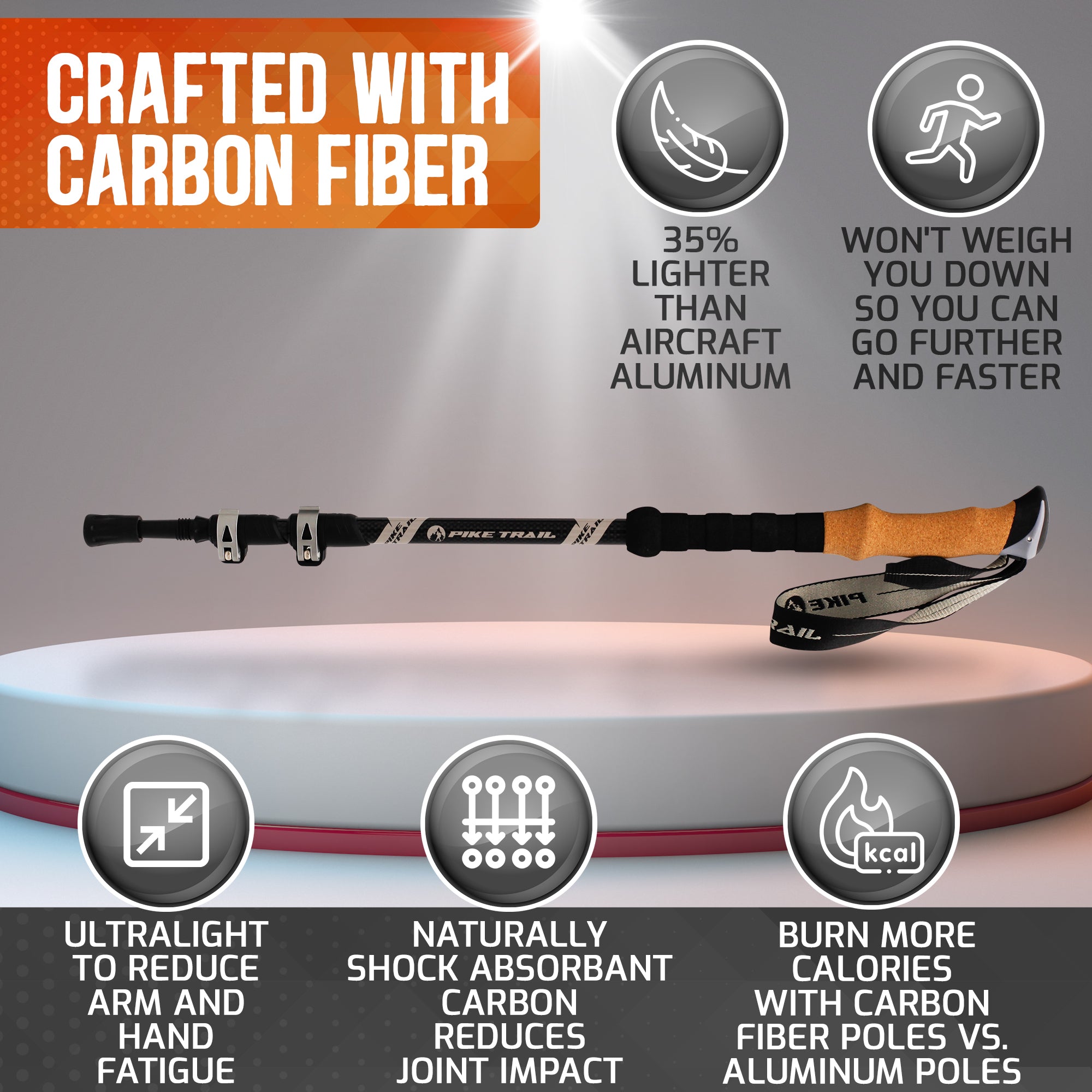 Pike Trail Carbon Fiber Trekking Poles — lightweight adjustable hiking poles, product photo 2