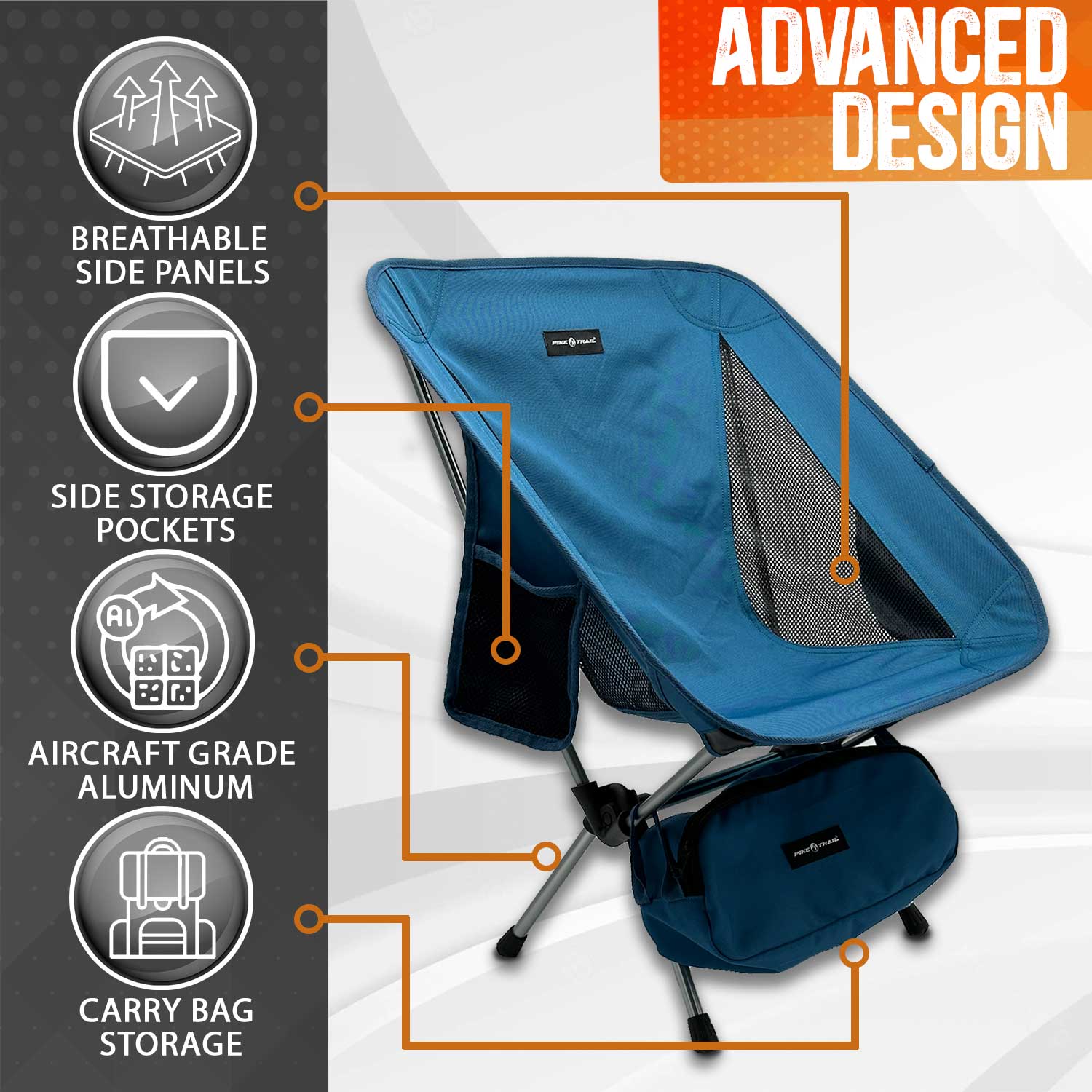 Pike Trail Ultralight Compact Camping Chair — packable backpacking chair for camping, tailgates, festivals, and the beach, product photo 7