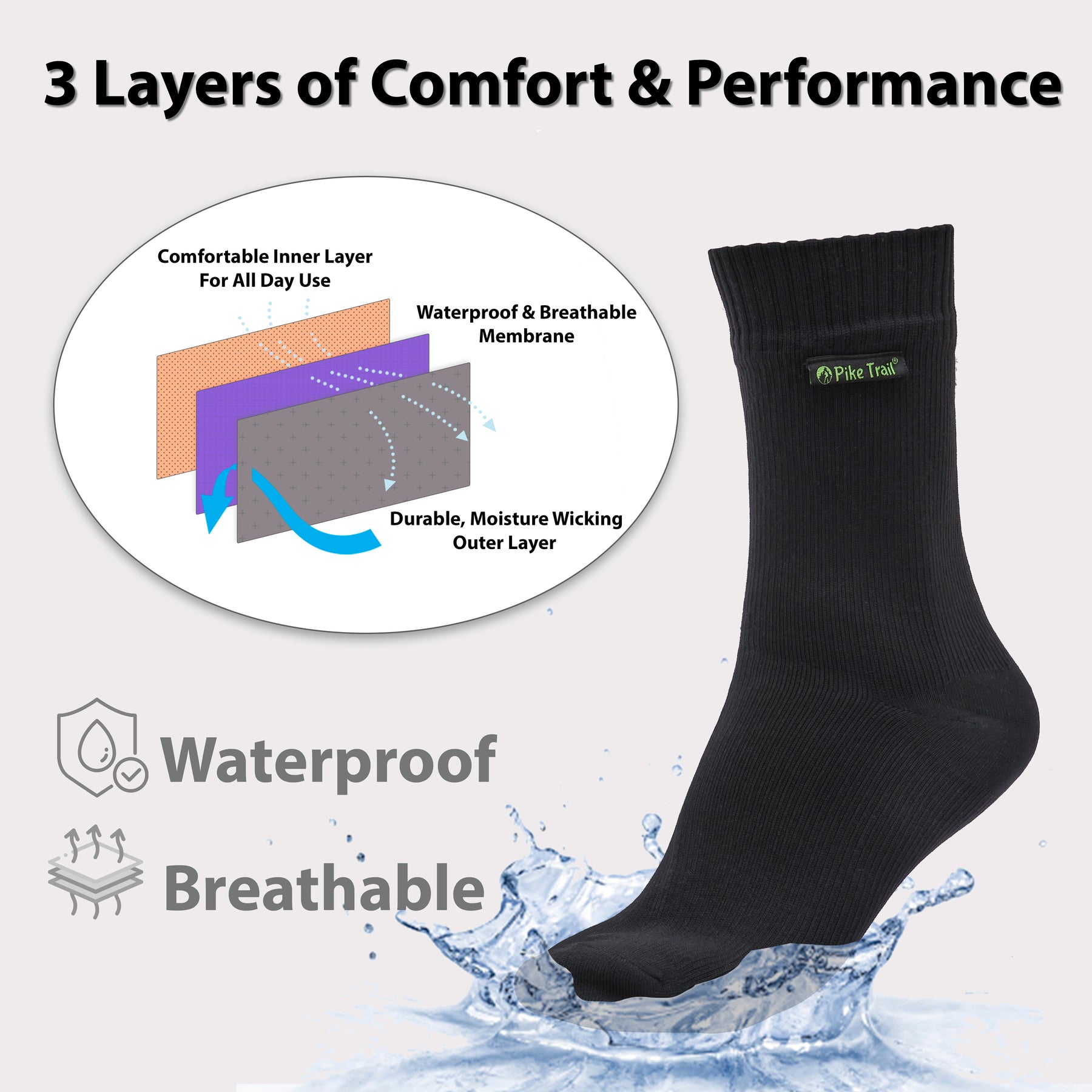 Pike Trail Waterproof Socks | Breathable, Lightweight